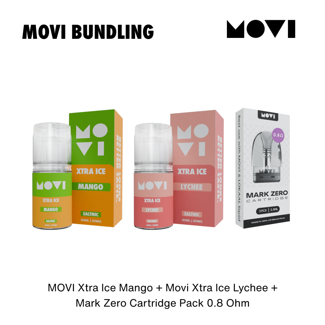 BUNDLING LIQUID MOVI SALTNIC MANGO 30ML x LYCHEE 30ML + CARTRIDGE MARK ZERO 0,8 1 PACK