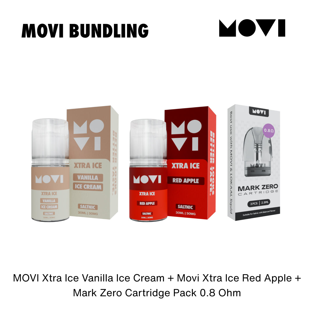 BUNDLING LIQUID MOVI SALTNIC VANILLA ICE CREAM 30ML x FRESH APPLE ICE 30ML + CARTRIDGE MARK ZERO 0,8 1 PACK