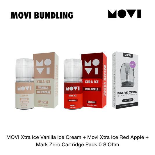 BUNDLING LIQUID MOVI SALTNIC VANILLA ICE CREAM 30ML x FRESH APPLE ICE 30ML + CARTRIDGE MARK ZERO 0,8 1 PACK