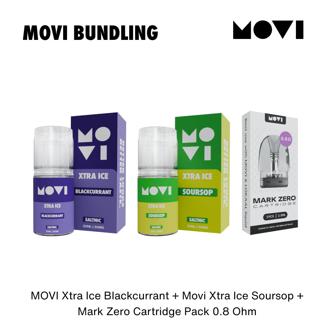 BUNDLING LIQUID MOVI SALTNIC BLACKCURRANT 30ML x SOURSOP 30ML + CARTRIDGE MARK ZERO 0,8 1 PACK