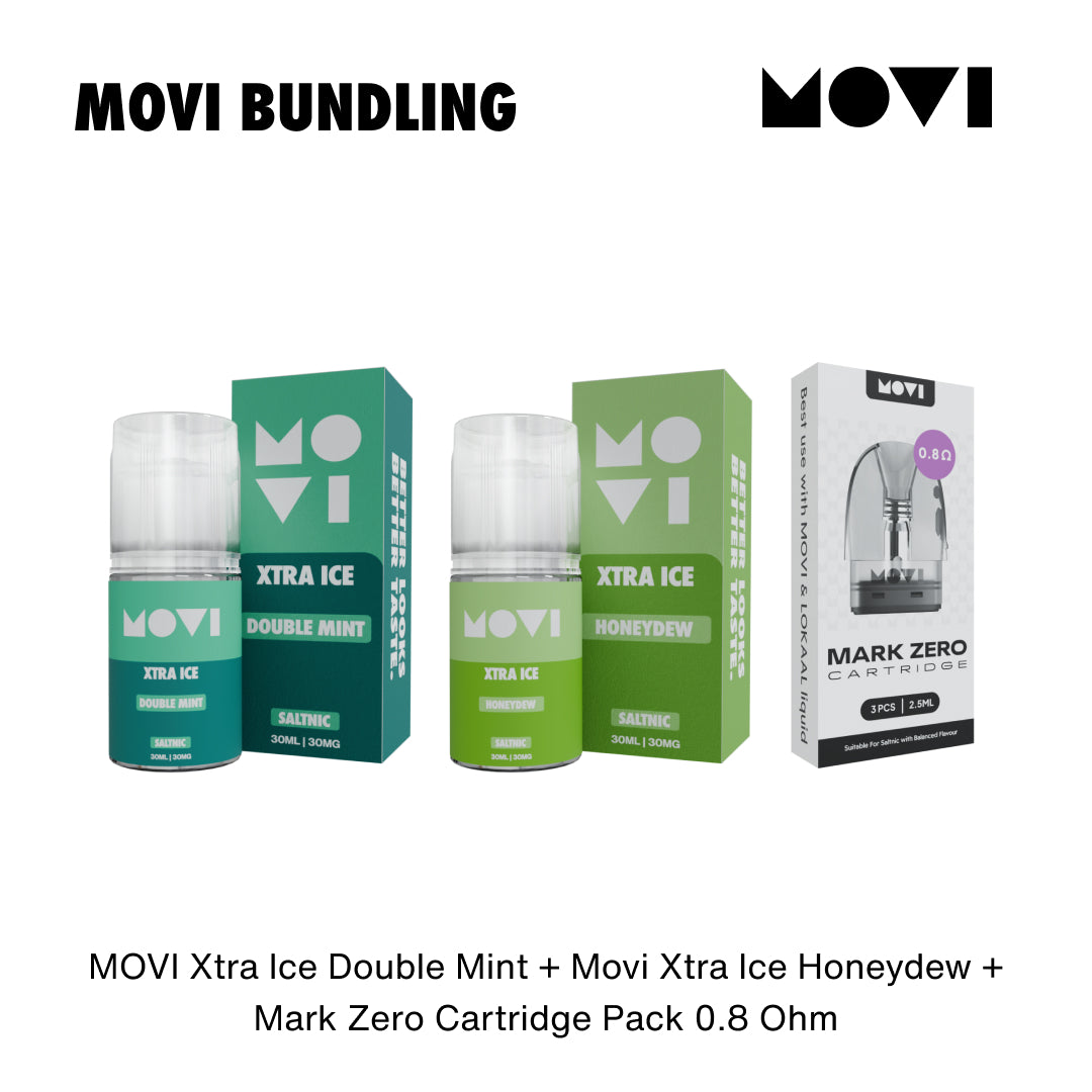 BUNDLING LIQUID MOVI SALTNIC DOUBLEMINT 30ML x HONEYDEW 30ML + CARTRIDGE MARK ZERO 0,8 1 PACK