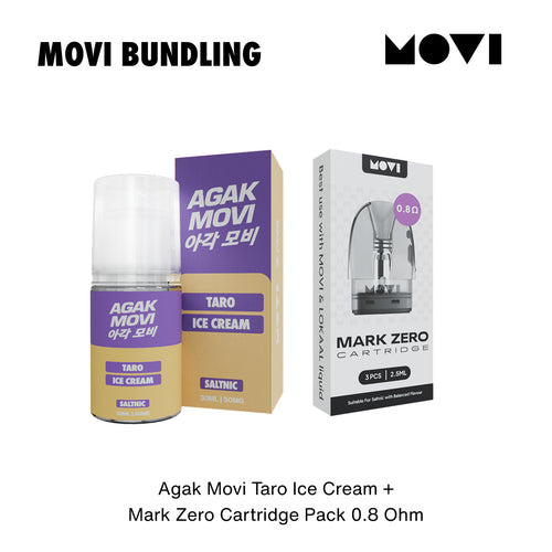 BUNDLING LIQUID MOVI SALTNIC AGAK LAEN TARO ICE CREAM 30ML + CARTRIDGE MARK ZERO 0,8 1 PACK
