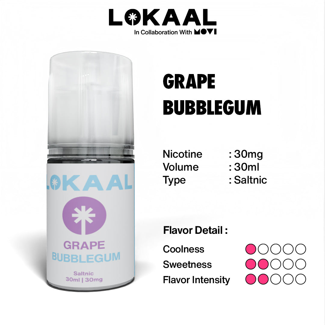 (PRE ORDER) LIQUID LOKAAL SALTNIC GRAPE BUBBLEGUM 30MG 30ML